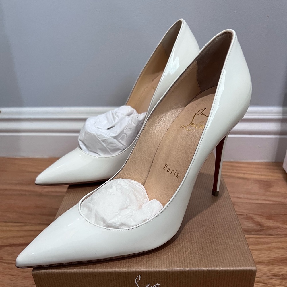 Christian Louboutin pigalle 100 patent white pumps